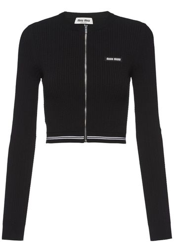 Miu Miu logo-embroidered cropped cardigan - Schwarz