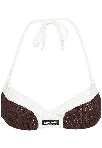 Miu Miu crochet-knit logo-patch bra - Braun