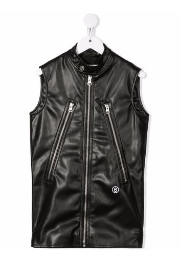 MM6 Maison Margiela Kids zip-up faux-leather gilet - Schwarz