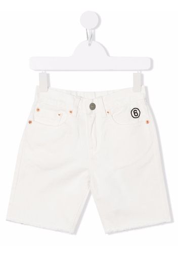 MM6 Maison Margiela Kids embroidered logo denim shorts - Weiß