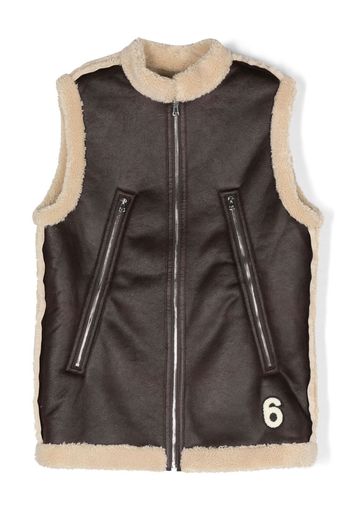 MM6 Maison Margiela Kids TEEN shearling-trim faux-leather gilet - Braun