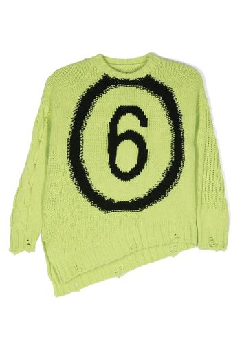 MM6 Maison Margiela Kids logo intarsia ripped jumper - Grün