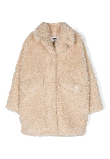 MM6 Maison Margiela Kids embroidered-logo faux-fur jacket - Nude