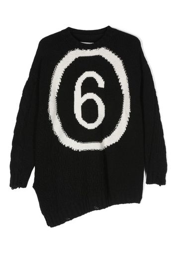 MM6 Maison Margiela Kids logo-intarsia asymmetric jumper - Schwarz