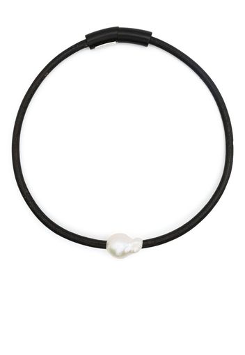 Monies Ebony leather-strap pearl necklace - Schwarz