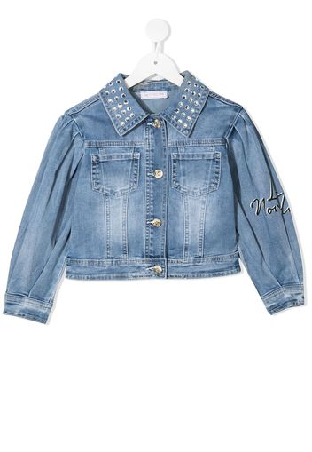 Monnalisa Jeansjacke mit Daisy-Stickerei - Blau