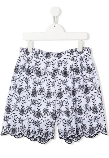 Monnalisa TEEN Shorts mit Blumenstickerei - Weiß