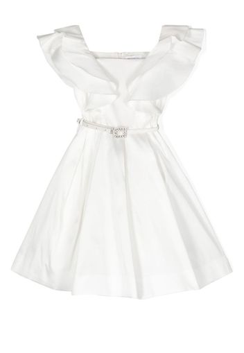Monnalisa Gerüschtes Kleid mit Gürtel - Weiß