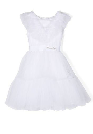 Monnalisa Gerüschtes Kleid mit Logo-Print - Weiß