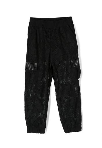 Monnalisa lace-overlay trousers - Schwarz