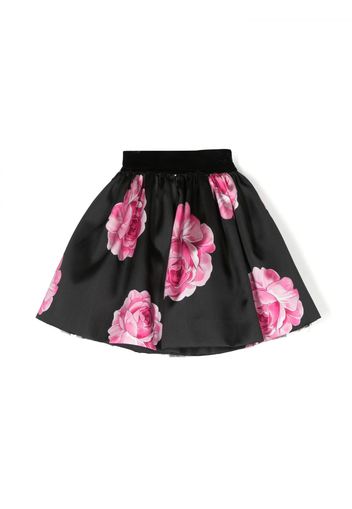 Monnalisa rose-print satin-finish skirt - Schwarz