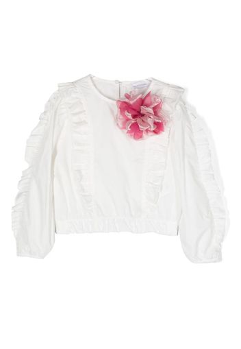 Monnalisa flora-appliqué ruffled blouse - Weiß