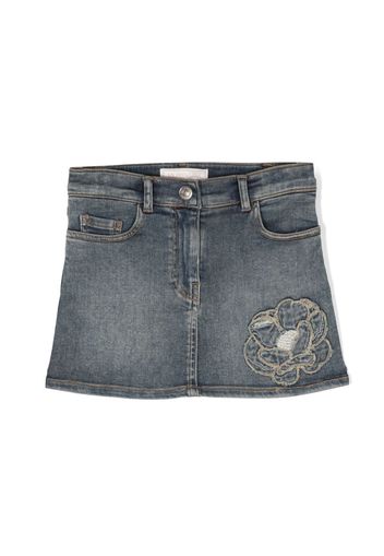 Monnalisa Jeansrock mit Blumenstickerei - Blau