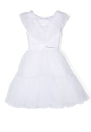 Monnalisa Gerüschtes Kleid mit Logo-Print - Weiß