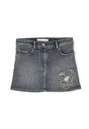 Monnalisa Jeansrock mit Blumenstickerei - Blau