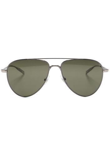 Montblanc logo-print round-navigator-frame sunglasses - Schwarz
