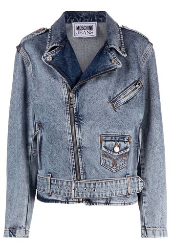 MOSCHINO JEANS crystal-embellished denim biker jacket - Blau