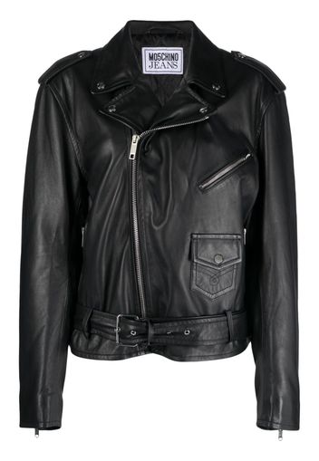 MOSCHINO JEANS peace-sign leather biker jacket - Schwarz