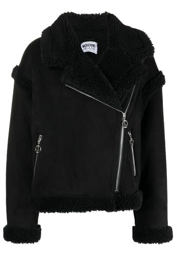 MOSCHINO JEANS contrasting-fleece suede jacket - Schwarz