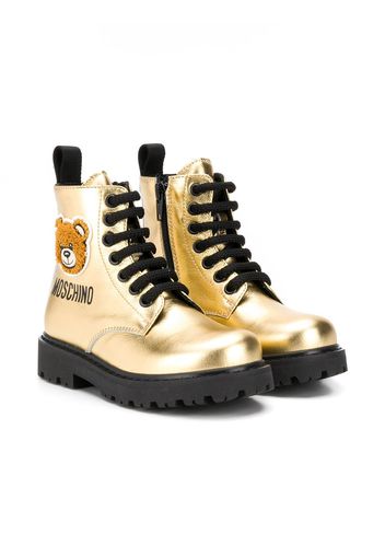 Moschino Kids Metallic-Stiefel mit Teddy-Patch - Gold