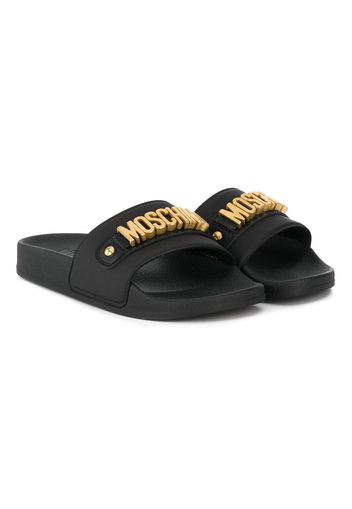 Moschino Kids Sandalen mit Logo-Schild - Schwarz