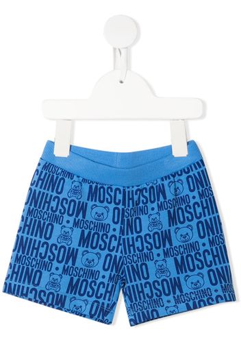 Moschino Kids Jersey-Shorts mit Monogramm-Print - Blau