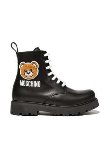 Moschino Kids Schnürstiefel mit Teddy-Patch - Schwarz