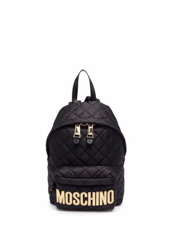 Moschino Gesteppter Rucksack mit Logo-Schild - Schwarz