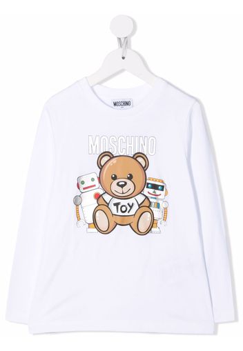 Moschino Kids Langarmshirt mit Logo-Print - Weiß