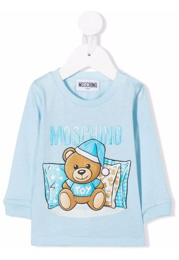 Moschino Kids Langarmshirt mit Teddy - Blau