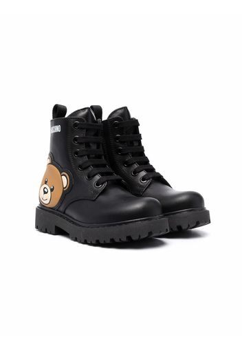 Moschino Kids Schnürstiefel mit Teddy - Schwarz