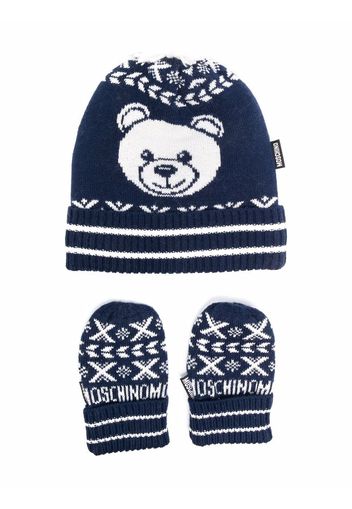 Moschino Kids Set aus Strickmütze und Fäustlingen - Blau