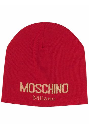 Moschino Gestrickte Mütze mit Logo - Rot