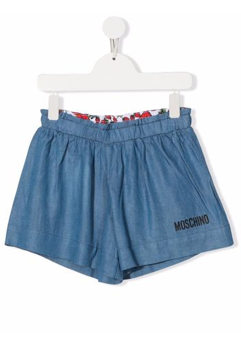 Moschino Kids logo-print flared shorts - Blau