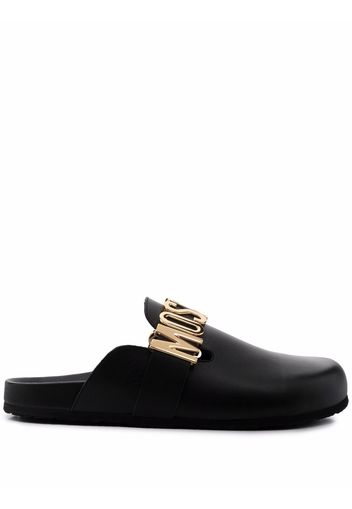 Moschino logo-plaque slippers - Schwarz