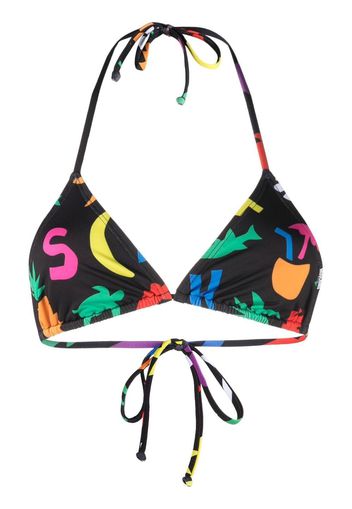 Moschino graphic-print triangle bikini top - Schwarz