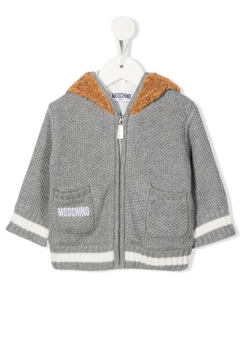 Moschino Kids teddy bear-hood knitted jacket - Grau