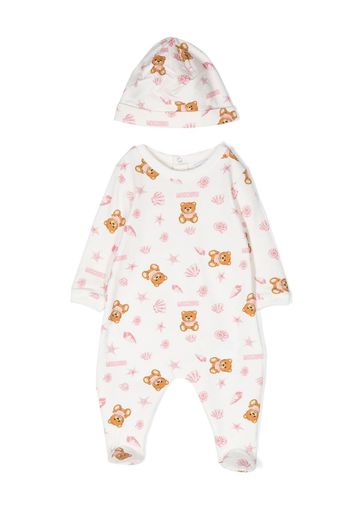 Moschino Kids Set aus Strampler und Mütze mit Print - Weiß