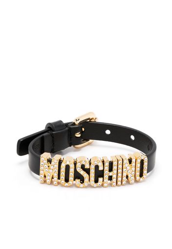 Moschino logo-lettering leather bracelet - Schwarz