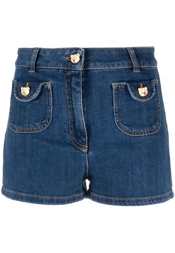 Moschino bear button denim shorts - Blau