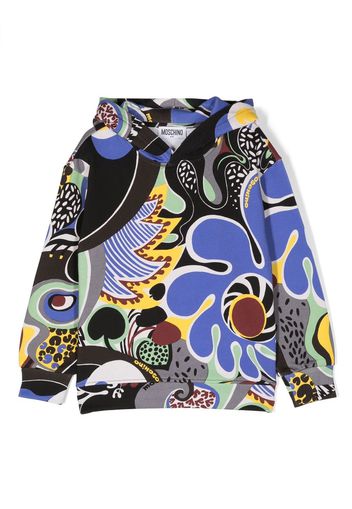 Moschino Kids abstract-print cotton hoodie - Blau