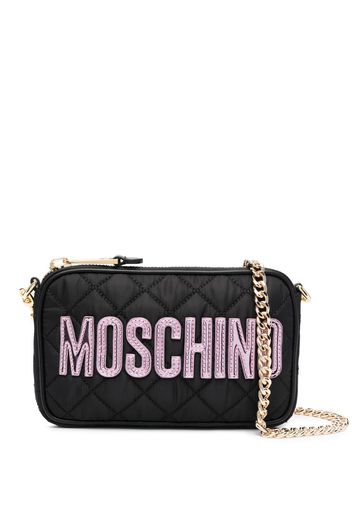 Moschino logo-patch quilted shoulder bag - Schwarz