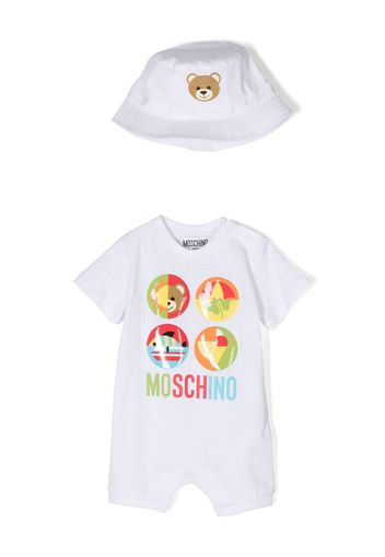 Moschino Kids Set aus Strampler und Mütze mit Teddy - Weiß