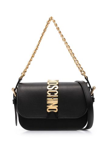 Moschino logo-plaque leather tote - Schwarz