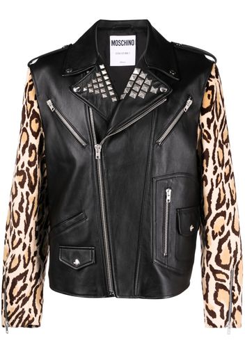 Moschino Bikerjacke mit Leoparden-Print - Schwarz