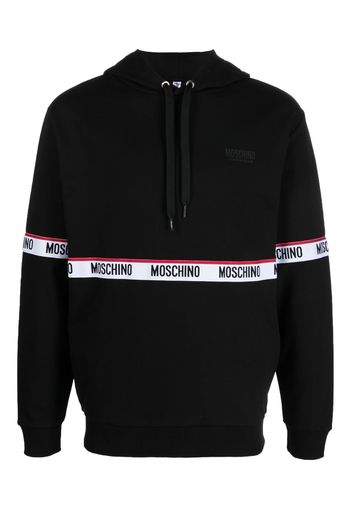 Moschino logo trim cotton hoodie - Schwarz