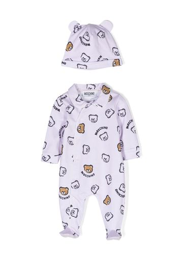 Moschino Kids Set aus Strampler und Mütze mit Teddy-Print - Violett