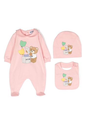 Moschino Kids Teddy Bear print babygrow set - Rosa