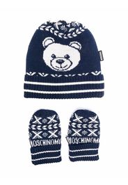 Moschino Kids Set aus Strickmütze und Fäustlingen - Blau