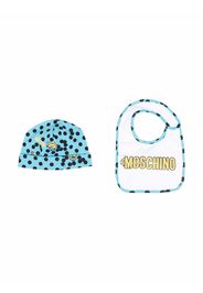 Moschino Kids cartoon-print hat-bib set - Blau